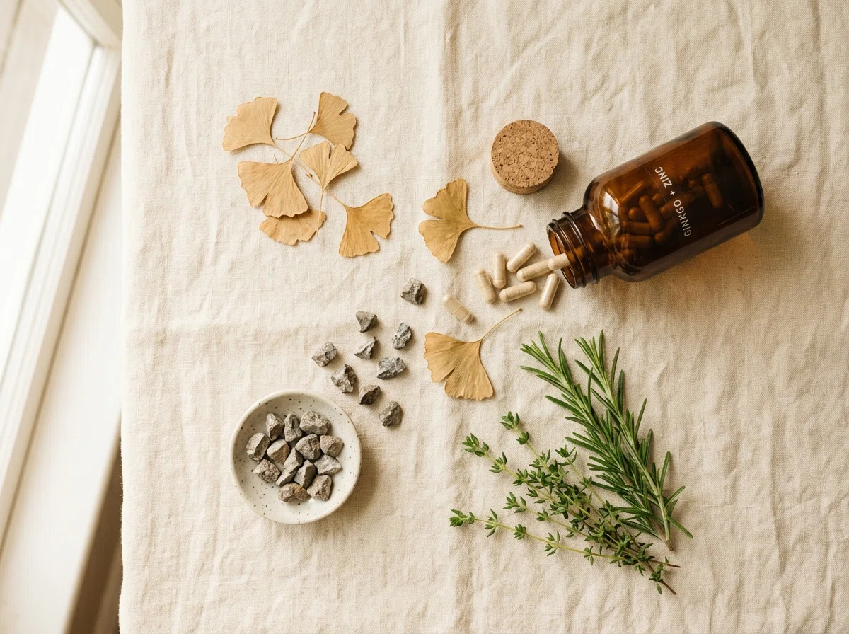 Naturliga ingredienser: ginkgo biloba, zink och B-vitaminer för välmående